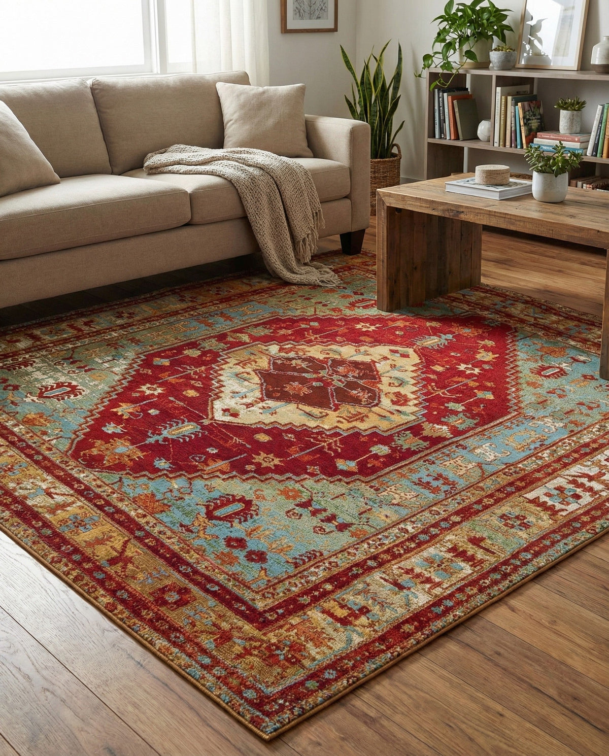 Patio Heritage Collection Area Rug - Arbor Square Red Green Blue lifestyle 93