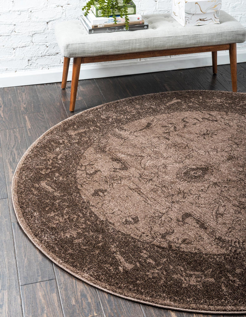 Horizon Collection Area Rug - Apex (Brown) Round Brown lifestyle 22