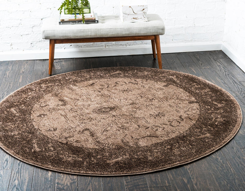 Horizon Collection Area Rug - Apex (Brown) Round Brown lifestyle 32