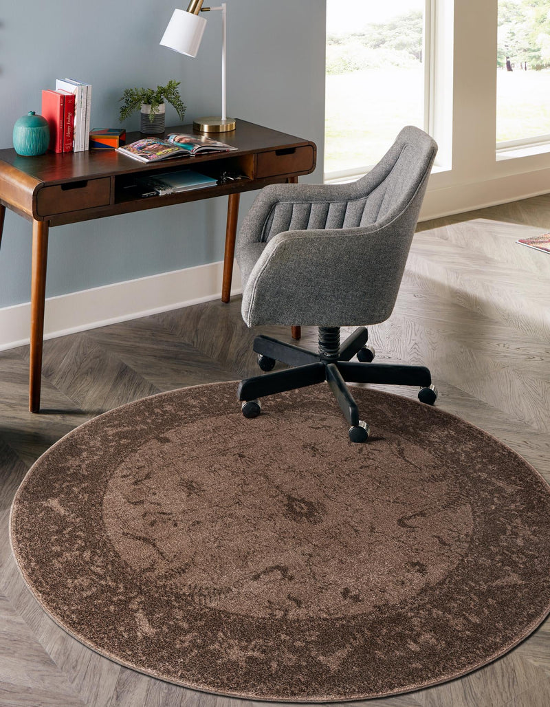 Horizon Collection Area Rug - Apex (Brown) Round Brown lifestyle 36