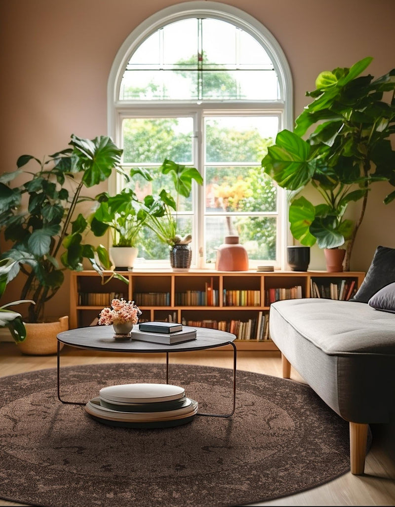 Horizon Collection Area Rug - Apex (Brown) Round Brown lifestyle 44