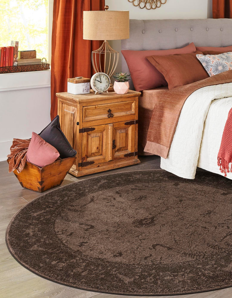 Horizon Collection Area Rug - Apex (Brown) Round Brown lifestyle 60