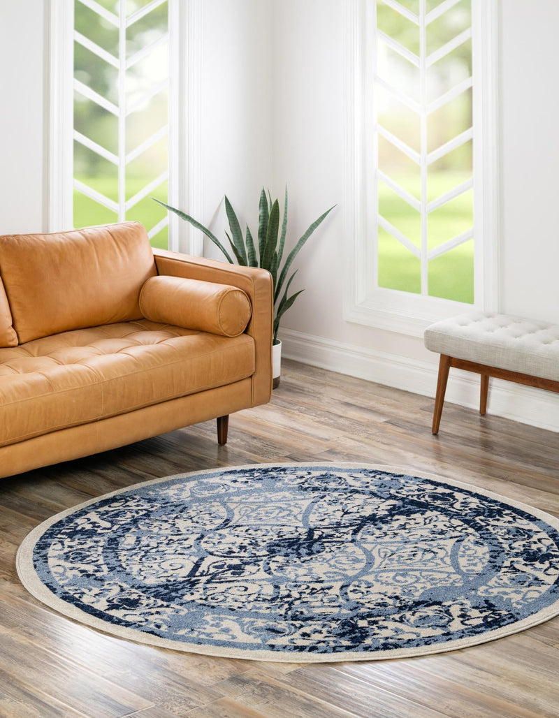 Horizon Collection Area Rug - Sierra Round Ivory and Blue lifestyle 36
