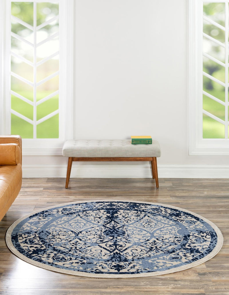 Horizon Collection Area Rug - Sierra Round Ivory and Blue lifestyle 44