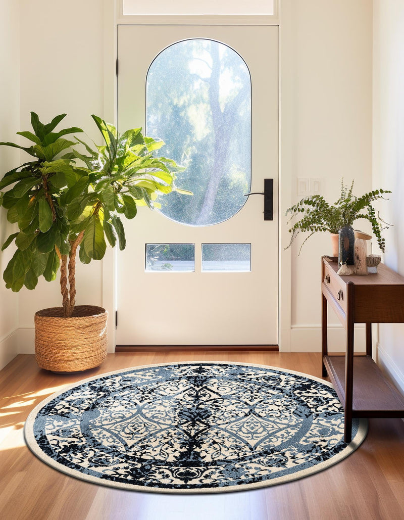 Horizon Collection Area Rug - Sierra Round Ivory and Blue lifestyle 63