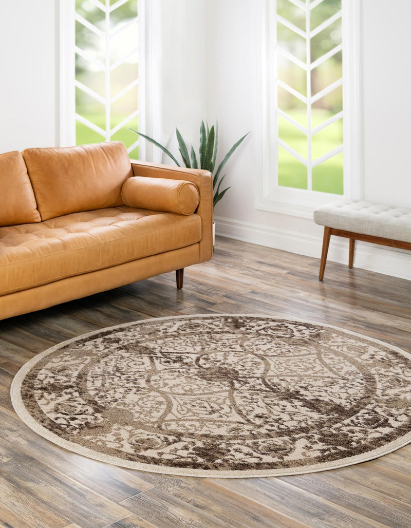 Horizon Collection Area Rug - Sierra Round Beige lifestyle 39