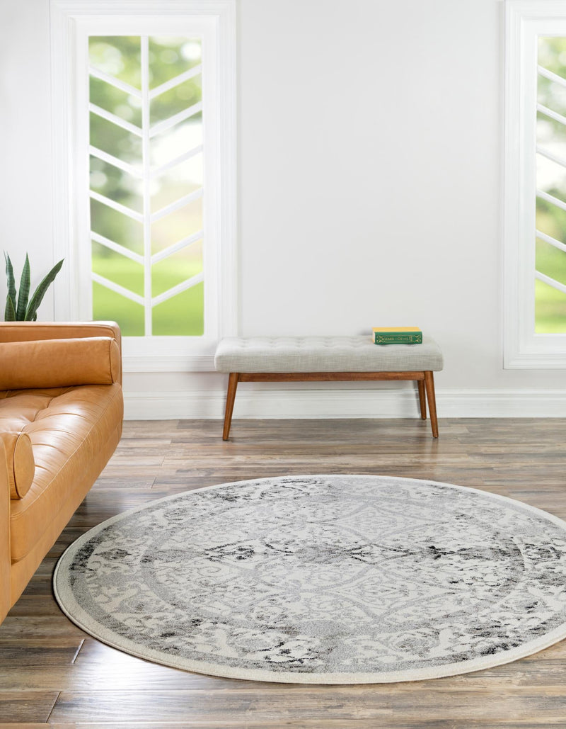 Horizon Collection Area Rug - Sierra Round Ivory and Gray lifestyle 43