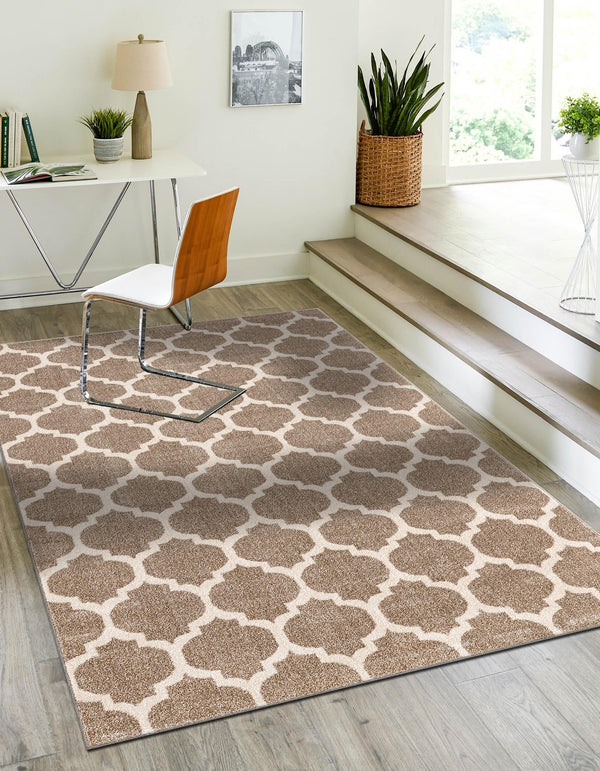 Lattice Gardens Collection Area Rug - Bloomfield (Light Brown) Rectangular Light Brown lifestyle 27