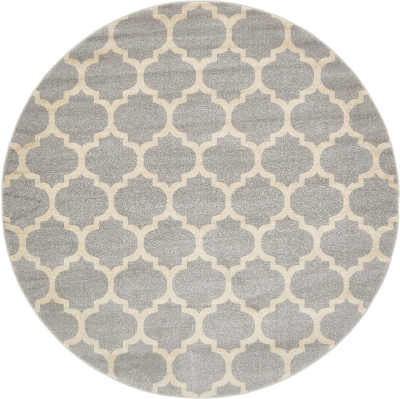 Lattice Gardens Collection Area Rug - Bloomfield (Light Gray) Round Light Gray lifestyle 14