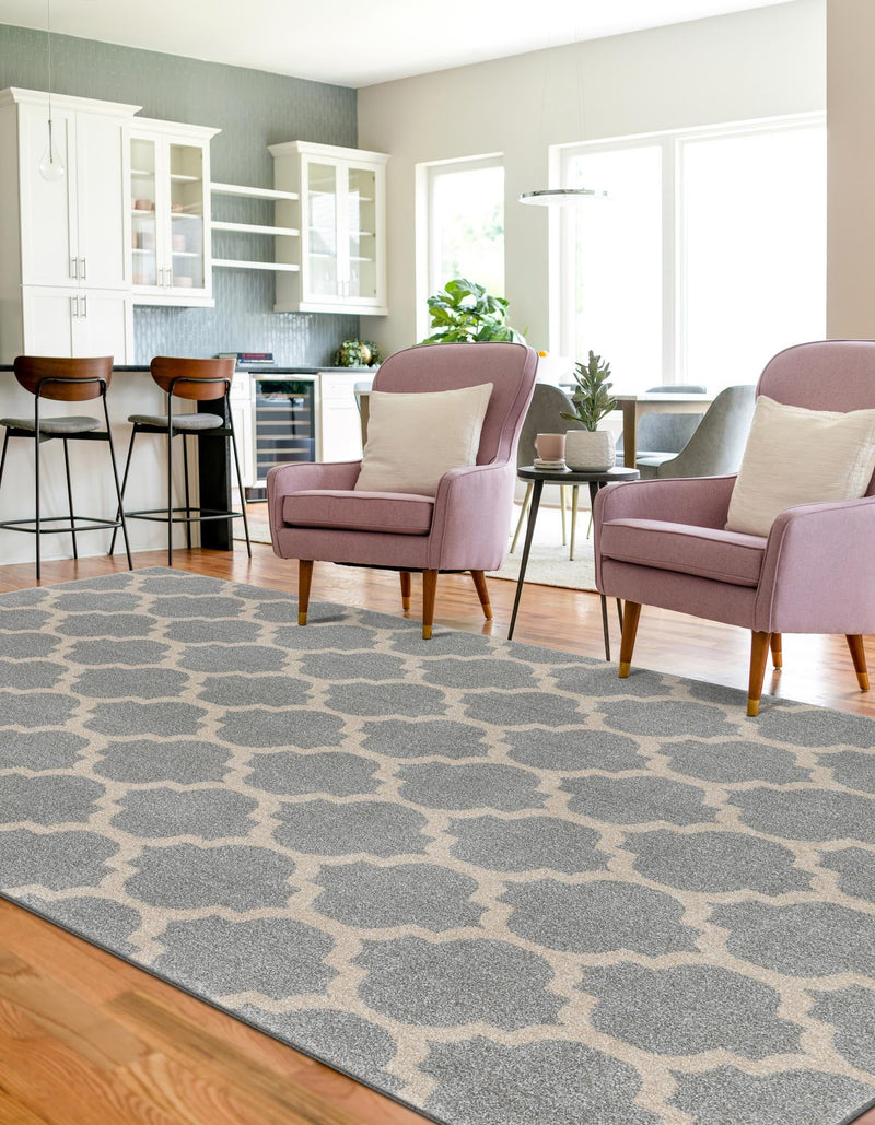 Lattice Gardens Collection Area Rug - Bloomfield (Light Gray) Rectangular Light Gray lifestyle 28