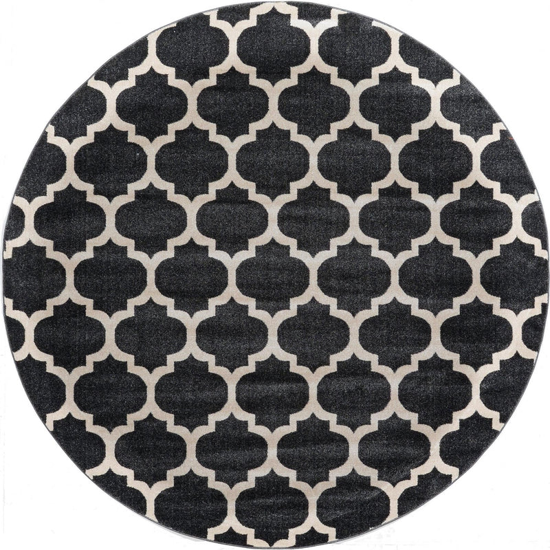 Lattice Gardens Collection Area Rug - Bloomfield (Black) Round Black lifestyle 14