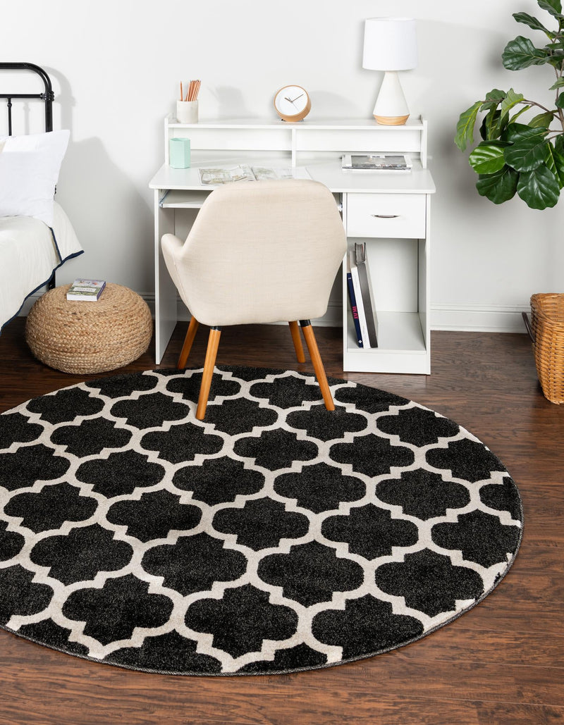 Lattice Gardens Collection Area Rug - Bloomfield (Black) Round Black lifestyle 18