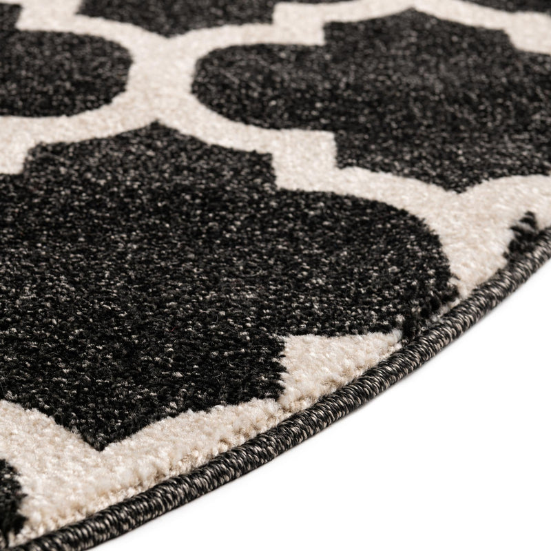 Lattice Gardens Collection Area Rug - Bloomfield (Black) Round Black lifestyle 37