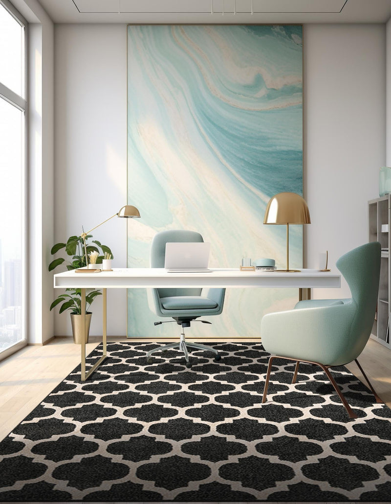 Lattice Gardens Collection Area Rug - Bloomfield (Black) Rectangular Black lifestyle 25