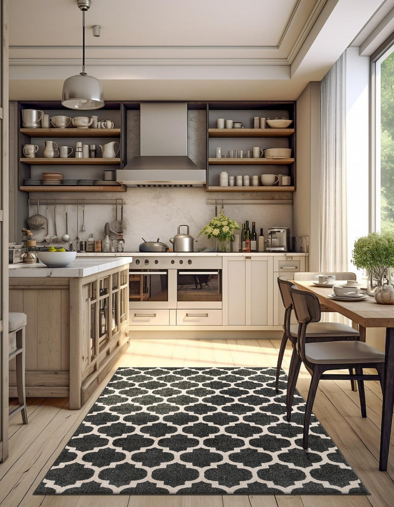 Lattice Gardens Collection Area Rug - Bloomfield (Black) Rectangular Black lifestyle 36