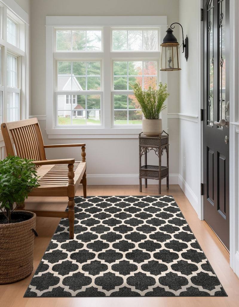 Lattice Gardens Collection Area Rug - Bloomfield (Black) Rectangular Black lifestyle 44