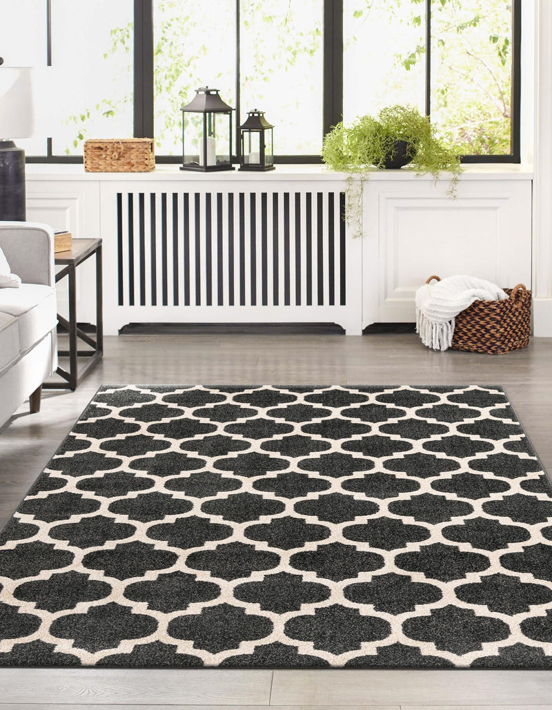 Lattice Gardens Collection Area Rug - Bloomfield (Black) Rectangular Black lifestyle 52