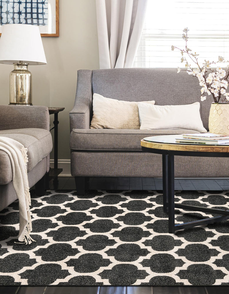 Lattice Gardens Collection Area Rug - Bloomfield (Black) Rectangular Black lifestyle 56