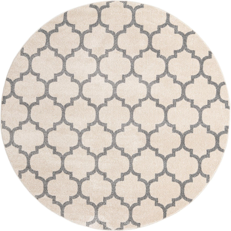 Lattice Gardens Collection Area Rug - Bloomfield (Beige and Gray) Round Beige and Gray lifestyle 21