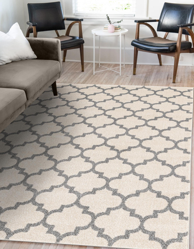 Lattice Gardens Collection Area Rug - Bloomfield (Beige and Gray) Rectangular Beige and Gray lifestyle 29