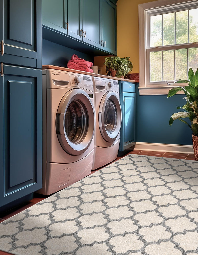 Lattice Gardens Collection Area Rug - Bloomfield (Beige and Gray) Rectangular Beige and Gray lifestyle 49
