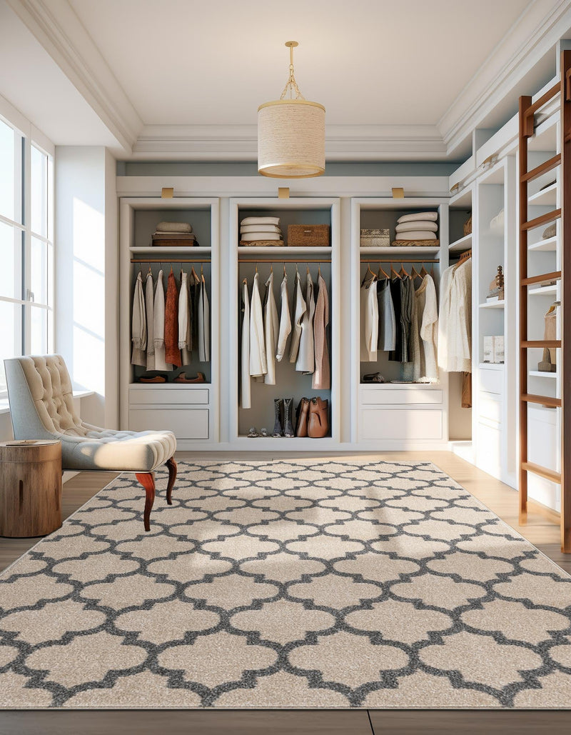 Lattice Gardens Collection Area Rug - Bloomfield (Beige and Gray) Rectangular Beige and Gray lifestyle 54