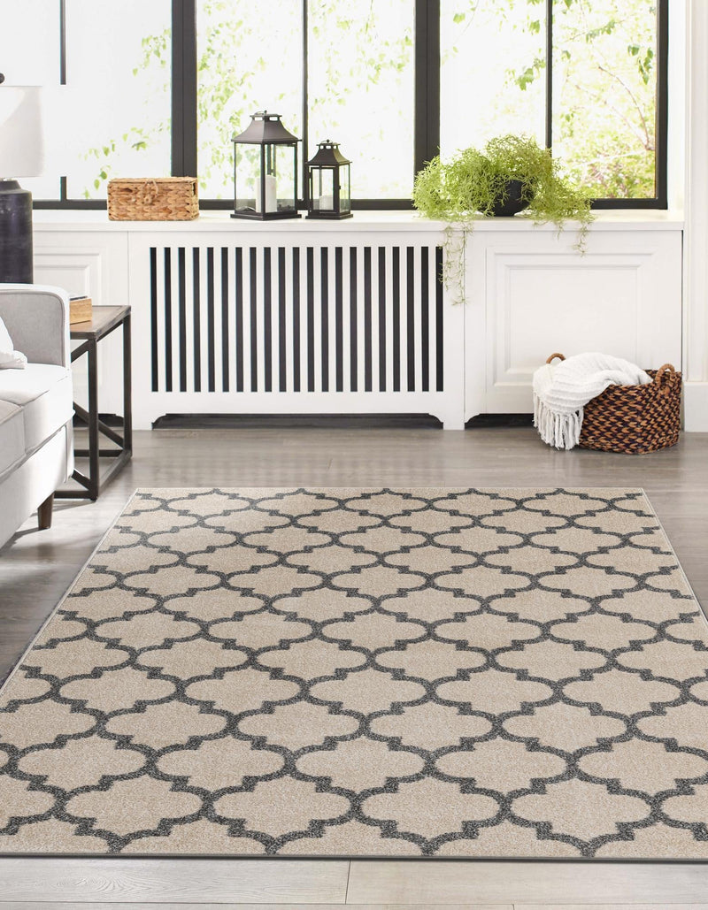 Lattice Gardens Collection Area Rug - Bloomfield (Beige and Gray) Rectangle Beige and Gray lifestyle 12