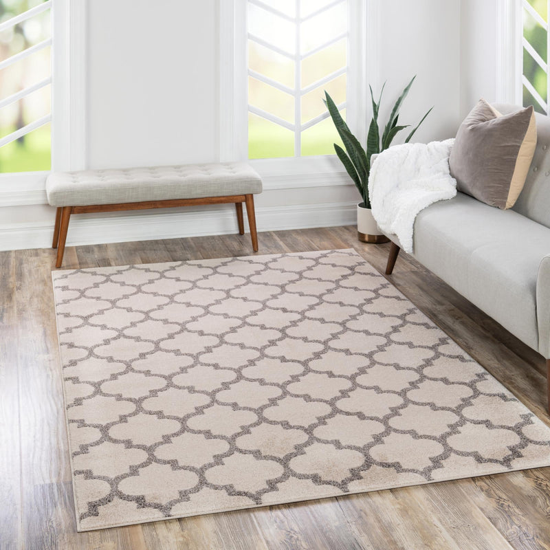 Lattice Gardens Collection Area Rug - Bloomfield (Beige and Gray) Rectangular Beige and Gray lifestyle 108