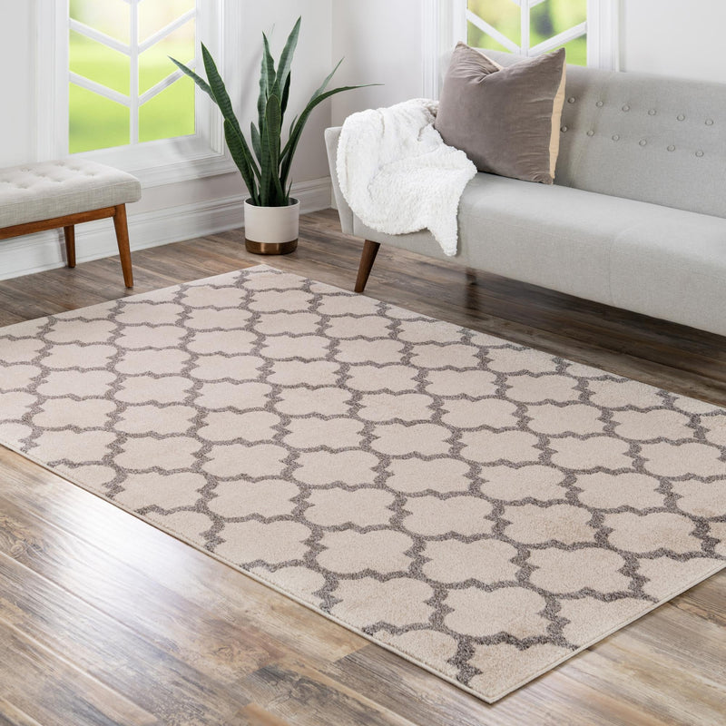 Lattice Gardens Collection Area Rug - Bloomfield (Beige and Gray) Rectangular Beige and Gray lifestyle 109
