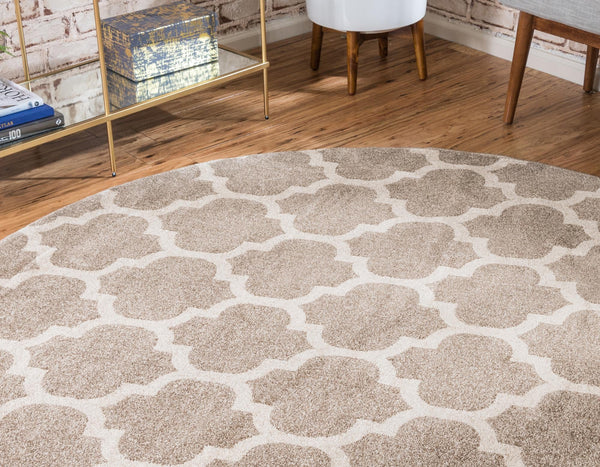 Lattice Gardens Collection Area Rug - Bloomfield (Light Brown) Round Light Brown lifestyle 33