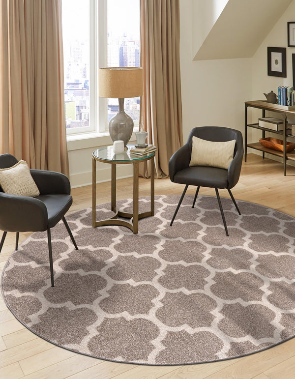 Lattice Gardens Collection Area Rug - Bloomfield (Light Brown) Round Light Brown lifestyle 38