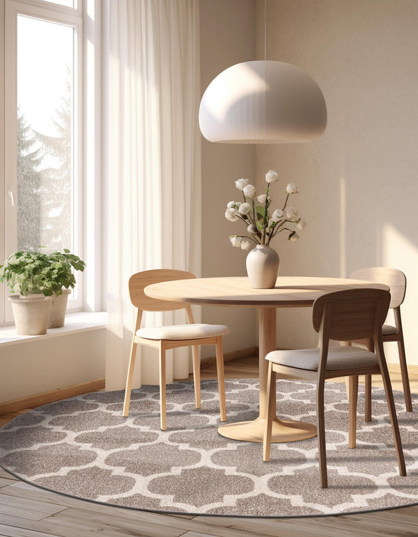 Lattice Gardens Collection Area Rug - Bloomfield (Light Brown) Round Light Brown lifestyle 41