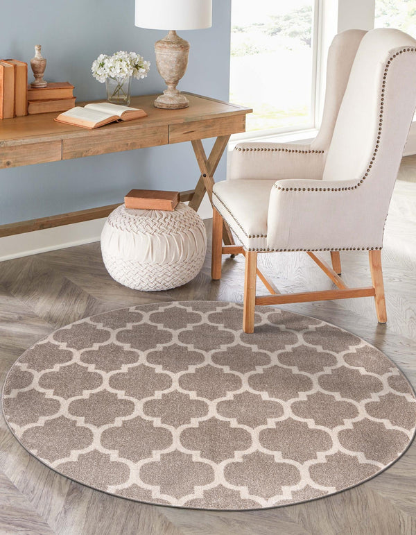 Lattice Gardens Collection Area Rug - Bloomfield (Light Brown) Round Light Brown lifestyle 50