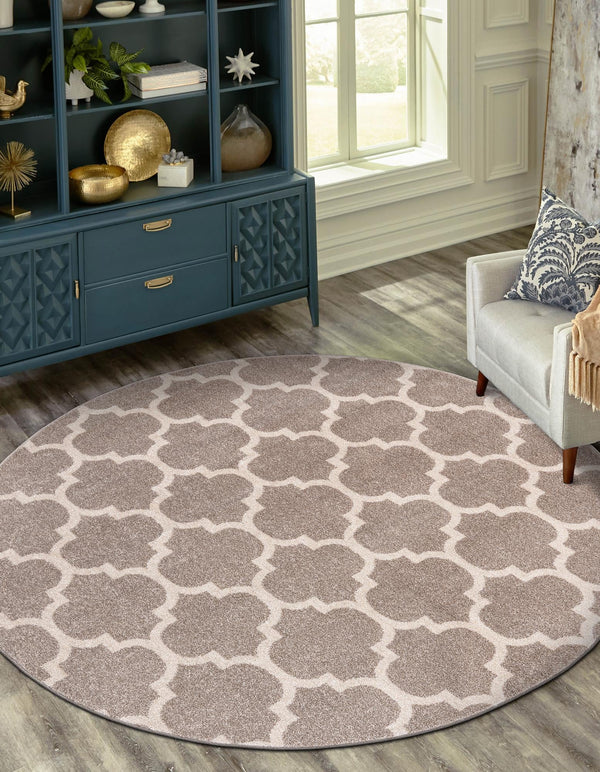Lattice Gardens Collection Area Rug - Bloomfield (Light Brown) Round Light Brown lifestyle 53