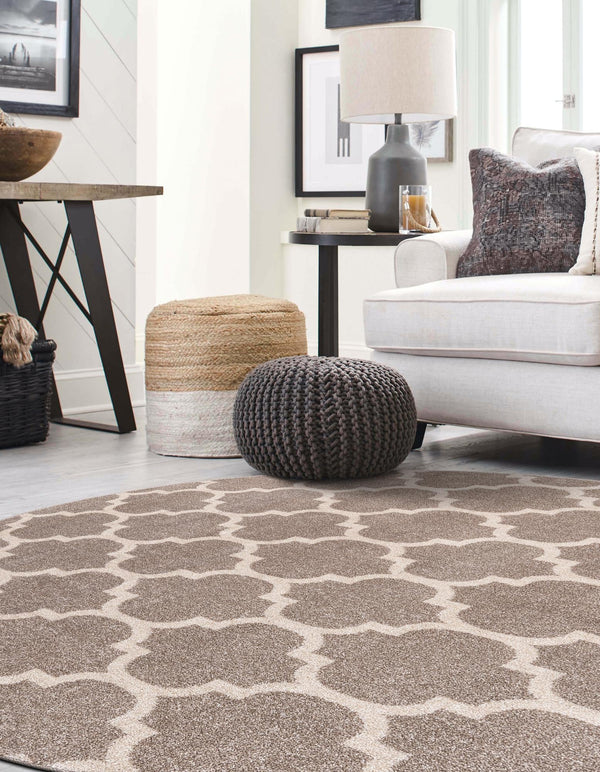 Lattice Gardens Collection Area Rug - Bloomfield (Light Brown) Round Light Brown lifestyle 56