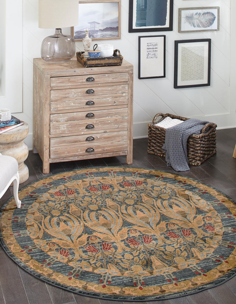 Chelsea Elegance Collection Area Rug - Brompton (Navy Blue) Round Navy Blue lifestyle 13