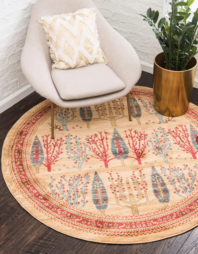 Zagros Oasis Collection Area Rug - Ilam Round Tan lifestyle 29