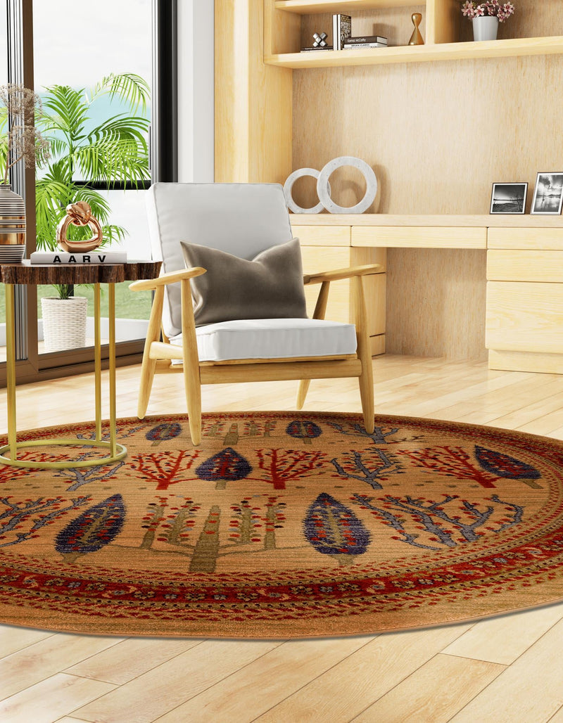 Zagros Oasis Collection Area Rug - Ilam Round Tan lifestyle 36