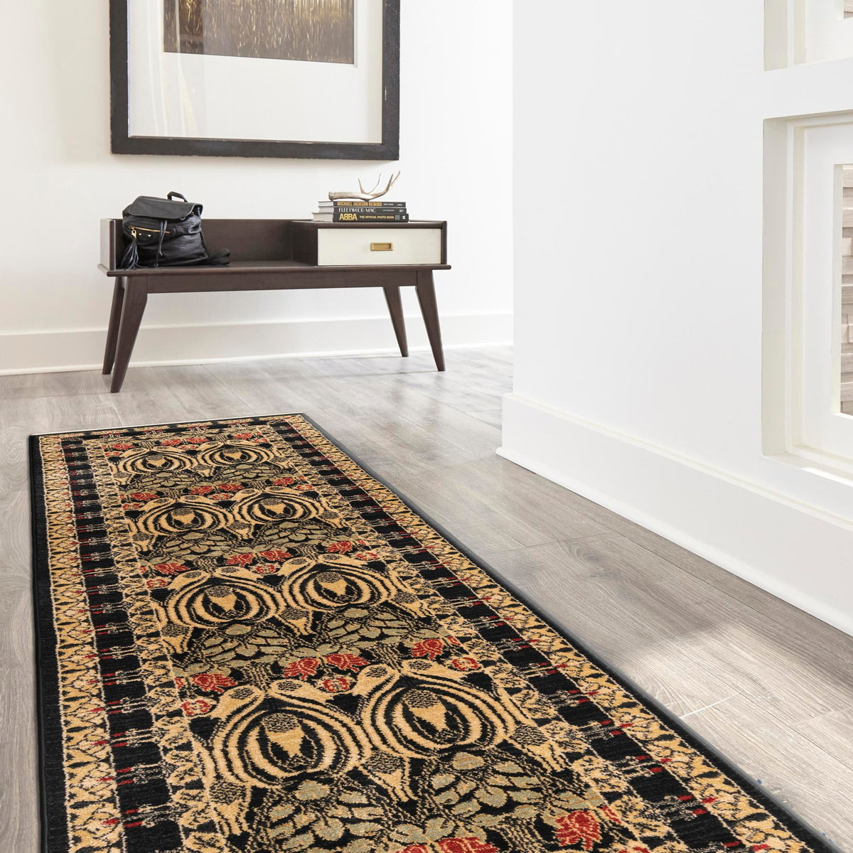 Chelsea Elegance Collection Area Rug - Brompton (Black) Runner Black lifestyle 70