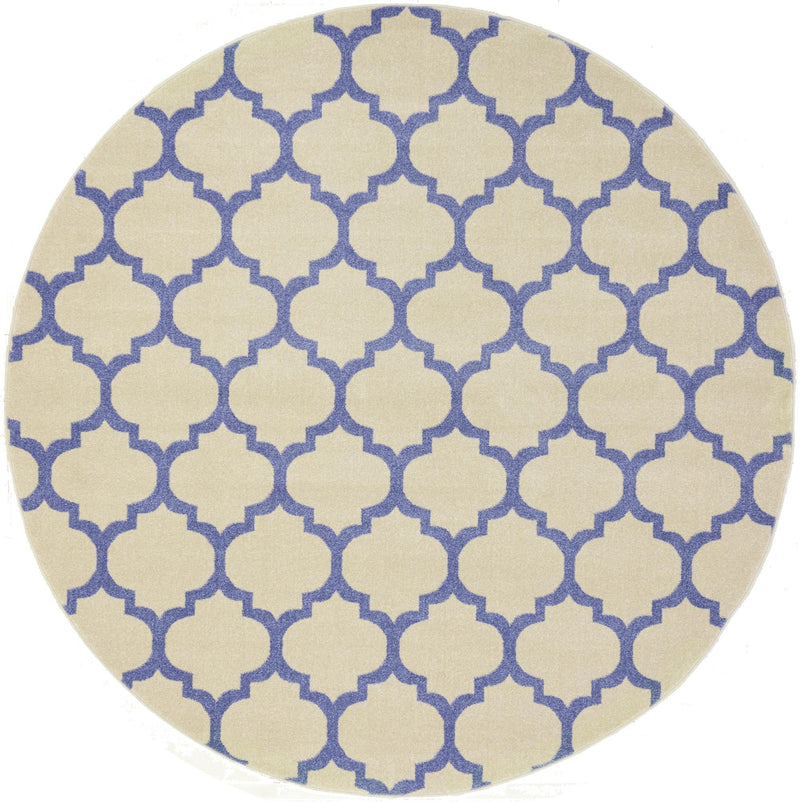 Lattice Gardens Collection Area Rug - Bloomfield (Beige and Blue) Round Beige and Blue Main
