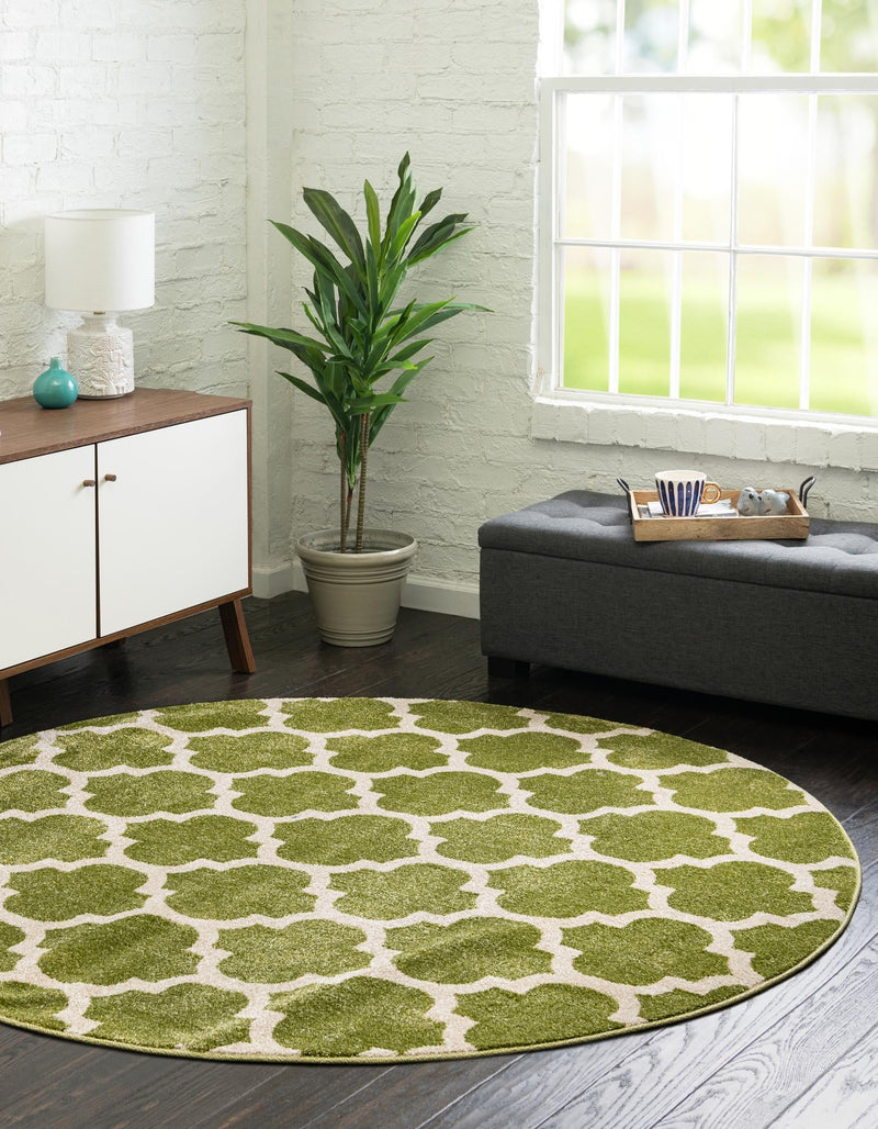 Lattice Gardens Collection Area Rug - Bloomfield (Light Green) Round Light Green lifestyle 24