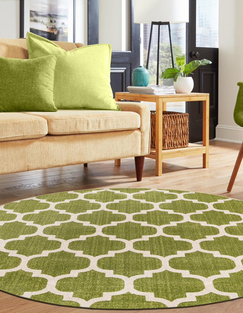 Lattice Gardens Collection Area Rug - Bloomfield (Light Green) Round Light Green lifestyle 30