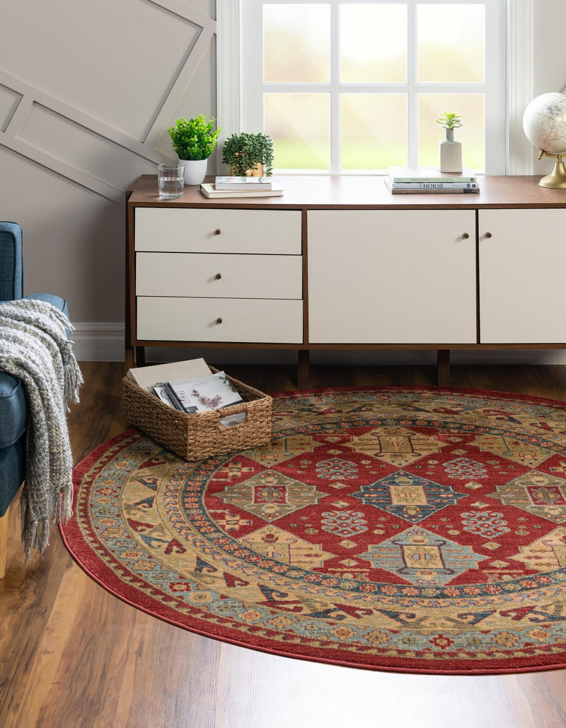 Persian Elegance Collection Area Rug - Kashan Round Red lifestyle 15