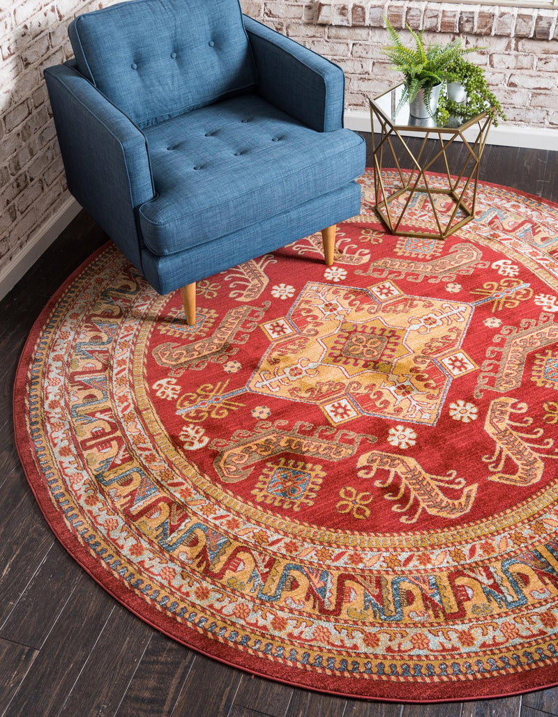 Persian Elegance Collection Area Rug - Mashhad Round Red lifestyle 10