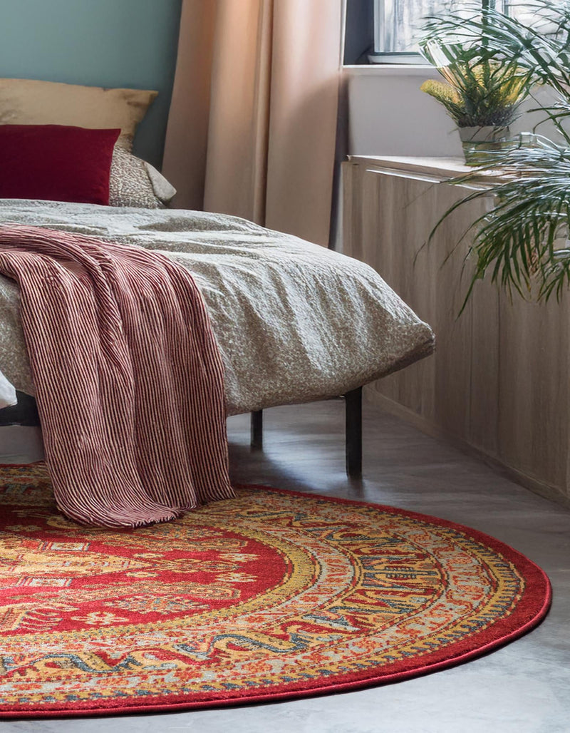 Persian Elegance Collection Area Rug - Mashhad Round Red lifestyle 17