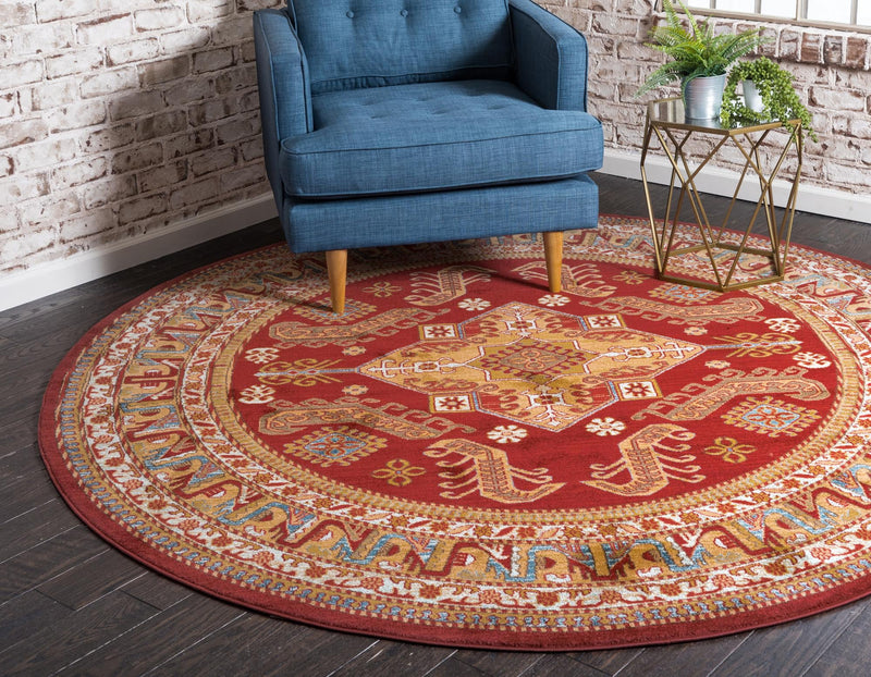 Persian Elegance Collection Area Rug - Mashhad Round Red lifestyle 17