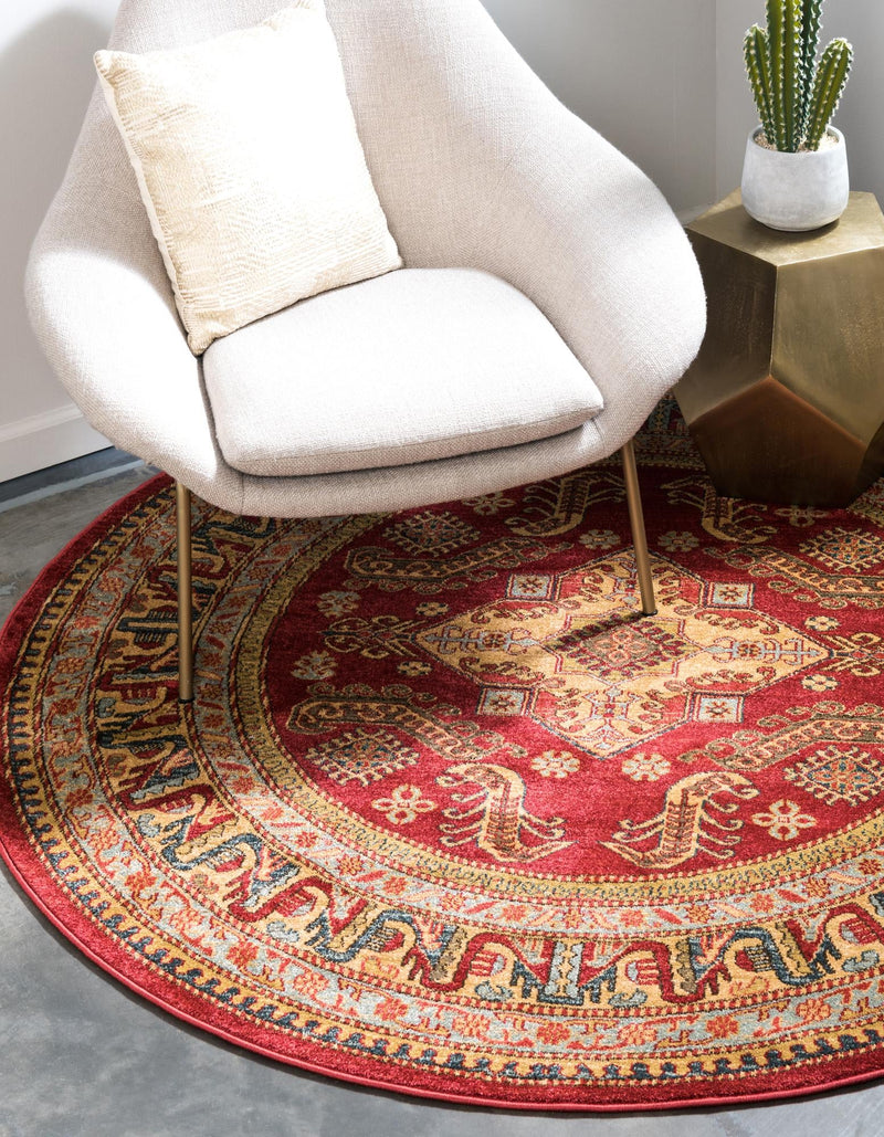 Persian Elegance Collection Area Rug - Mashhad Round Red lifestyle 12