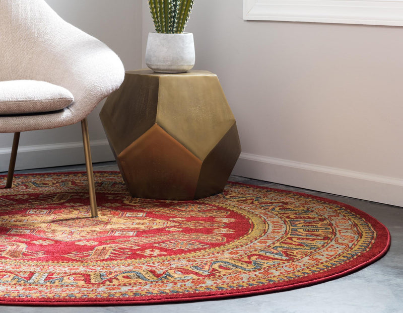 Persian Elegance Collection Area Rug - Mashhad Round Red lifestyle 14