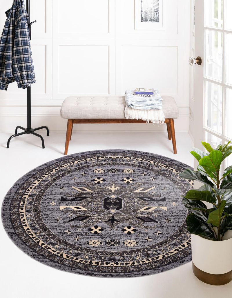 Tabriz Tapestries Collection Area Rug - Azerbaijan (Gray) Round Gray lifestyle 22