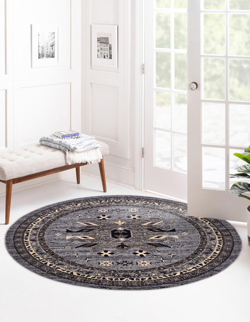 Tabriz Tapestries Collection Area Rug - Azerbaijan (Gray) Round Gray lifestyle 27